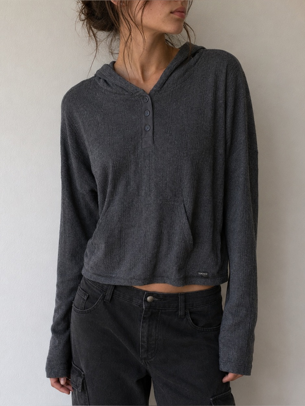 Toad&Co Charcoal Foothill Pointelle Hoodie Small Granola Minimalist Gorpcore